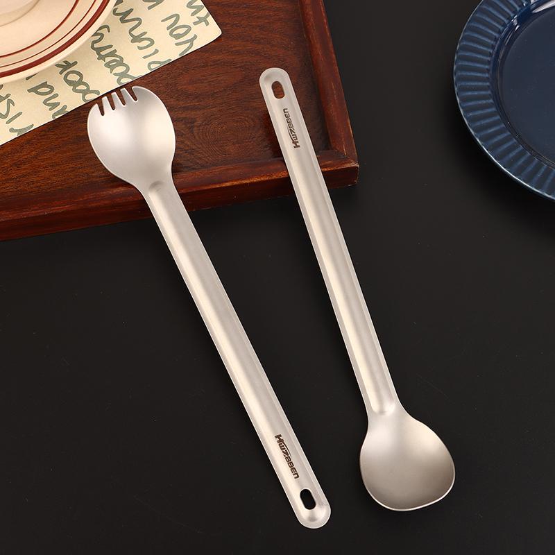 Cuillère à long manche pour le camping Acier inoxydable léger Résistance à la corrosion Spork/cuillère Portable Pique-nique Camping Vaisselle pour le dîner