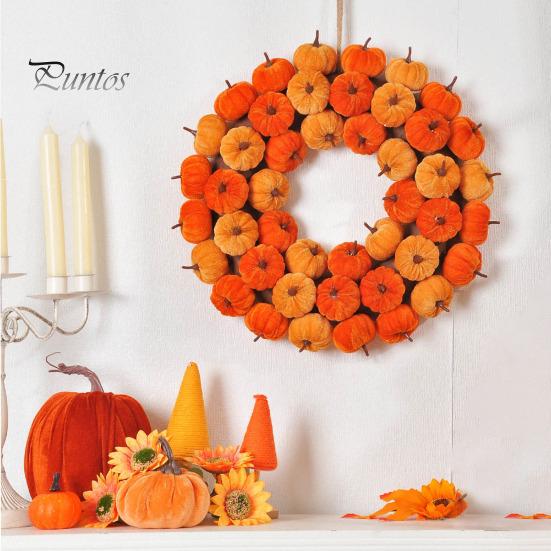 Decorative Fall Pumpkins Velvet Pumpkin Wreath Door Hanger, Thanksgiving Garland, Rustic Autumn Table Centerpiece Harvest Decor for Entryway