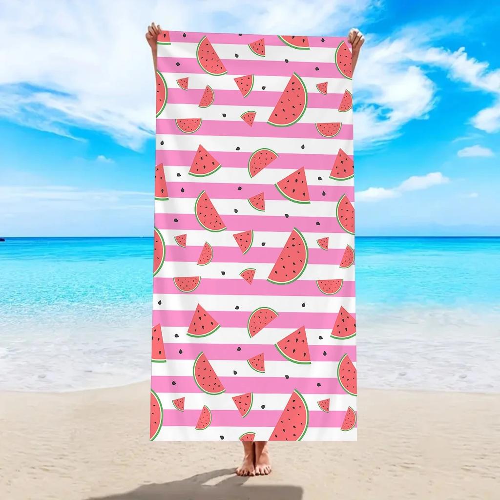 Fresh Watermelon Striped Beach Towel 2D Flat Printed Peach Skin Fabric Soft Bath Towel Summer Vacation Swimming Pool