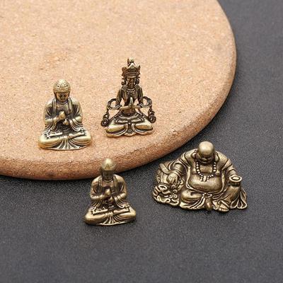 Brass Buddha Statue Keychain: Retro Feng Shui Ornament & Portable Bronze Pendant Craft