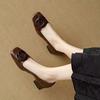 French retro square head small leather shoes autumn new mid-heel light mouth single shoes Mary Jane