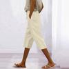 Women’s Linen Cropped Wide Leg Pants with Elastic Waistband and Drawstring Loose Fit Lightweight Trousers for Casual Wear