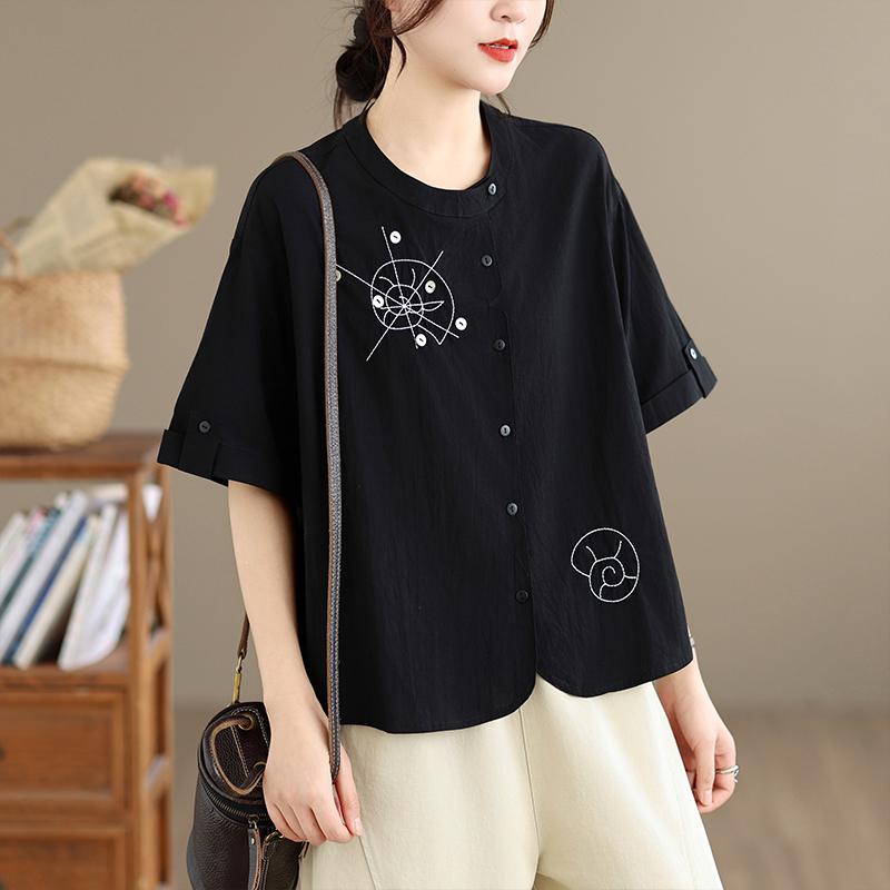 DIMANAF Summer 2026 Women Plus Size New Blouse Shirt Embroidery Short Sleeve Cotton Casual Loose Lady Tops Shirts