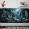 1 Piece, Halloween Garage Banner, Filled with Terrifying Tombstones and Skulls, Protruding from the Dirt Background.zyc