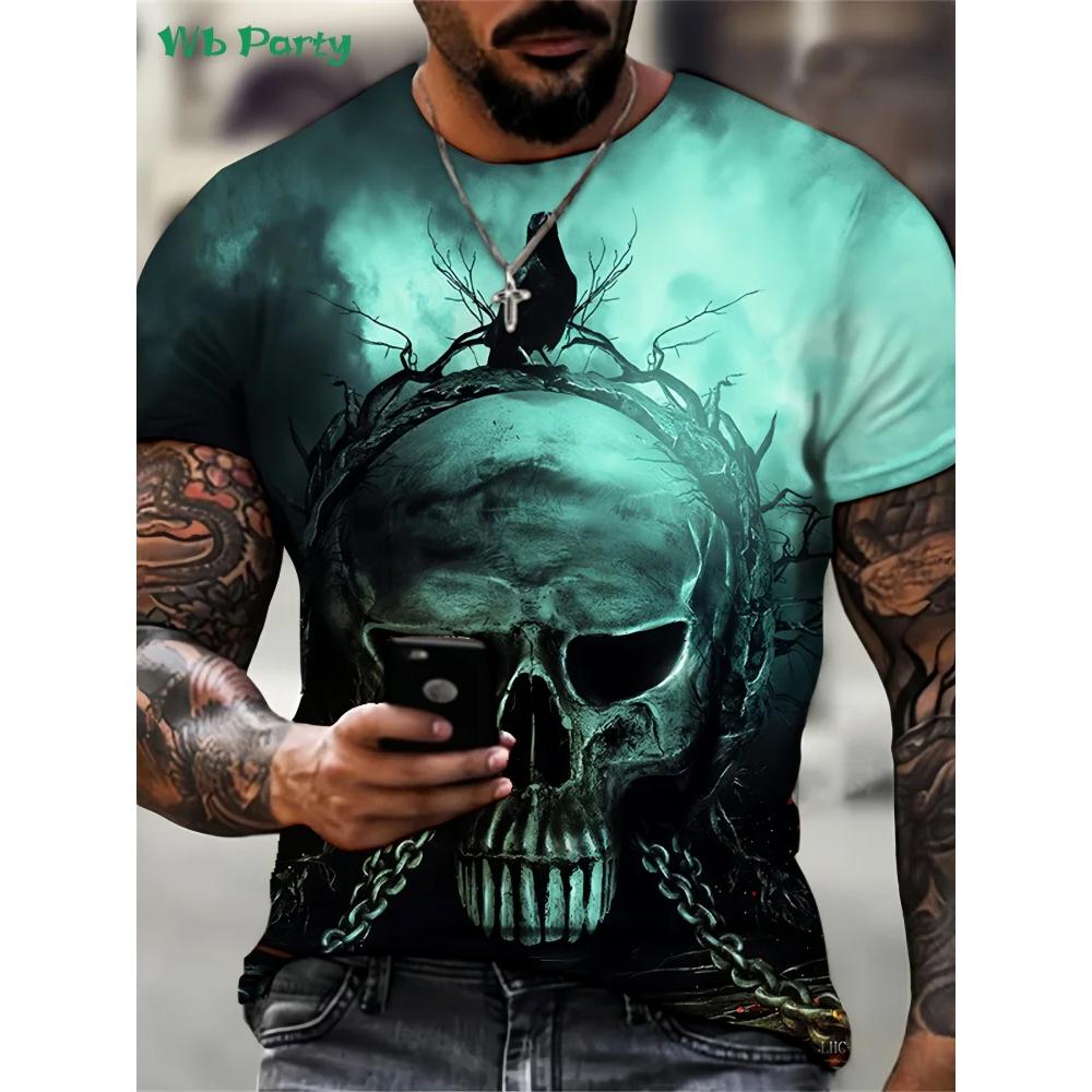 Vintage Skull Men Graphic T-Shirt Summer Street Men's Tops Fashion Round Neck Men Short Sleeve Tee New Oversized Men's Clothing