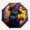 Halloween Witch Cat Stained Window DecalUmbrella, Portable 3-Fold Compact Umbrella,Christmas Gift ES461