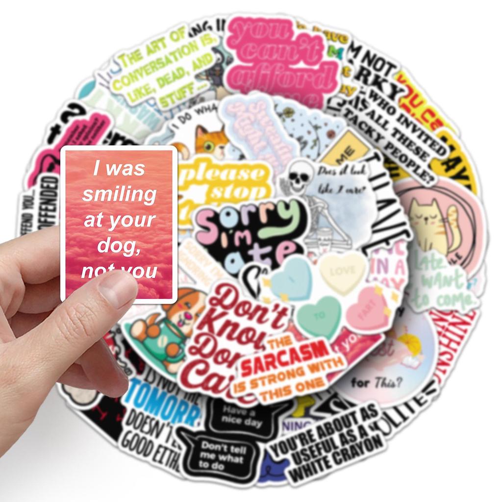 50 Snarky Meme Graffiti Stickers - Creative Prank English Sentences for Phone Cases & Water Bottles