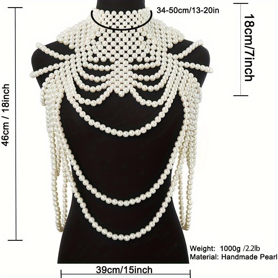 Handmade Faux Pearls Shawl Necklace Shoulder Chain Rave Body Chain Jewelry Festival Summer Beach Clothings Decoration