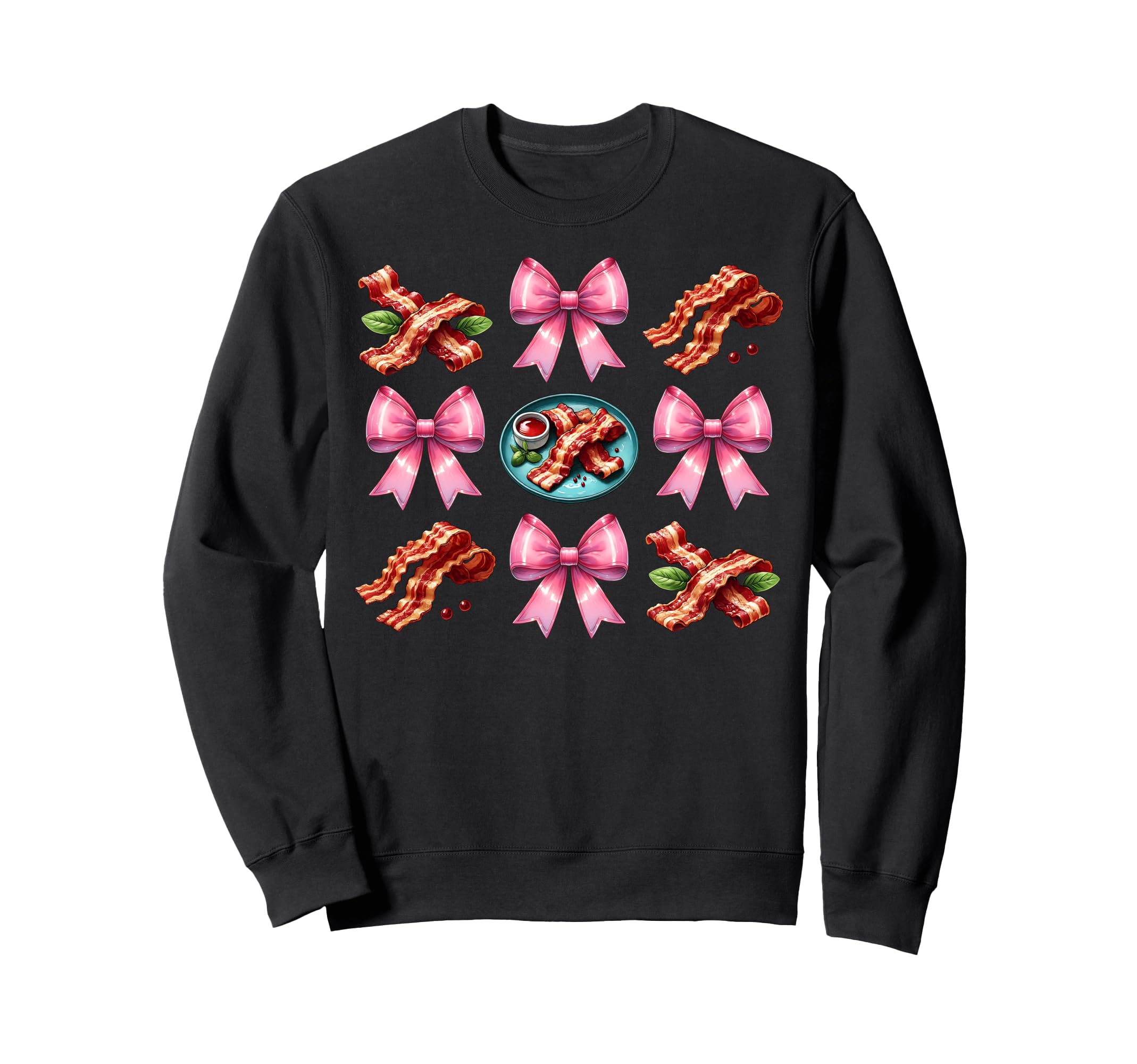 Coquette Bow Bacon Strip Pork Mama Day Girl Pink BBQ Sweatshirt Mother s чёрный 5860₽