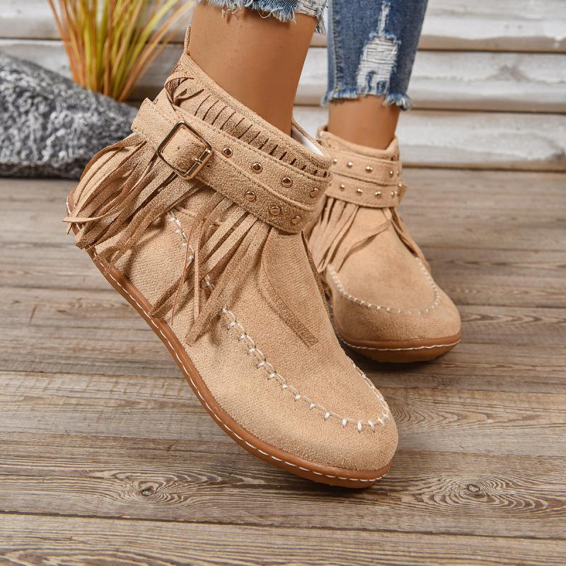 Outer size large size fringed boots autumn and winter European and American new boots western cowboy style short boots