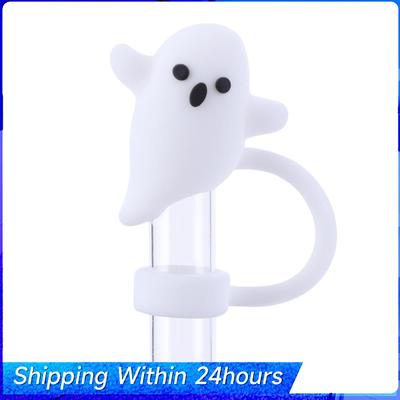 4Pcs Silicone Ghost Straw Tips Protectors Reusable Halloween Ghost Straw Toppers Dust-Proof for Stanley 30&40 Oz Tumbler