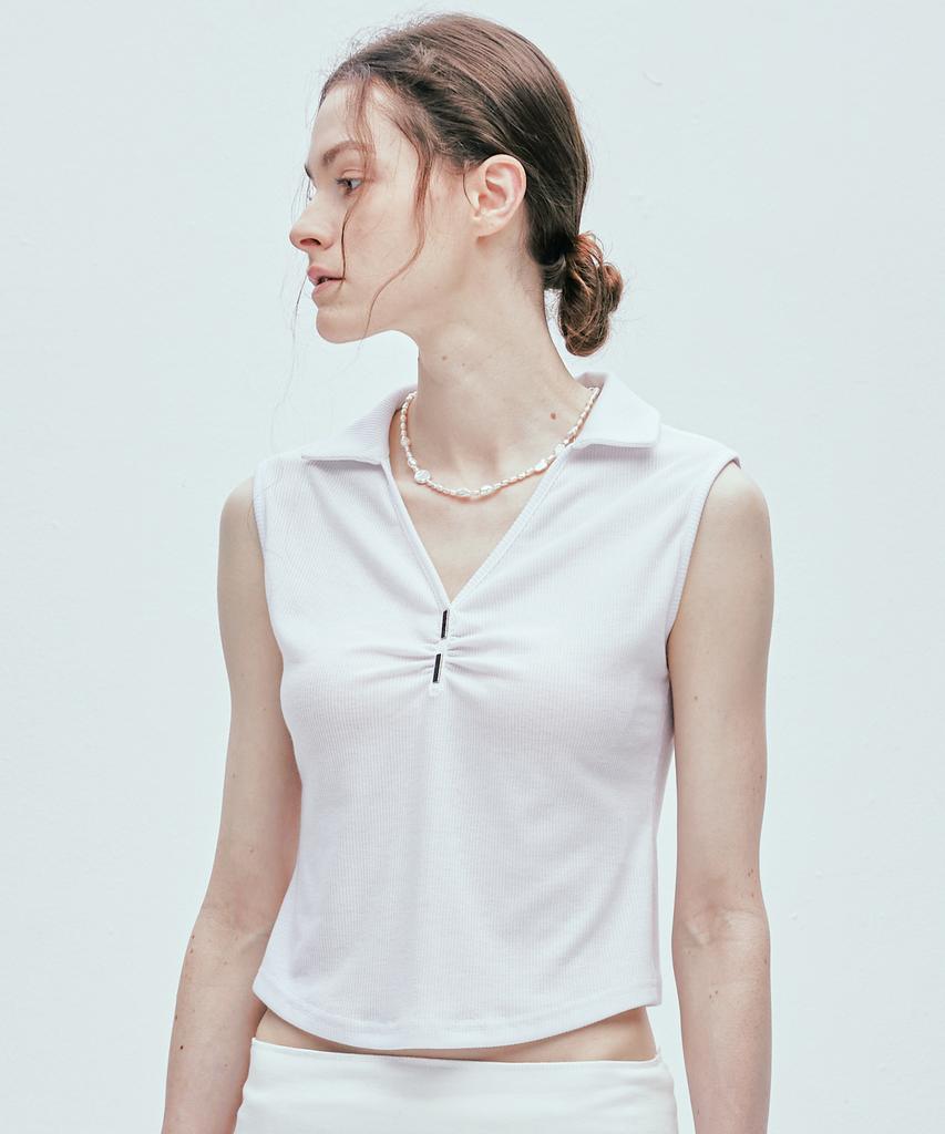 SSY Iron Bar Shirred Collar Sleeveless White