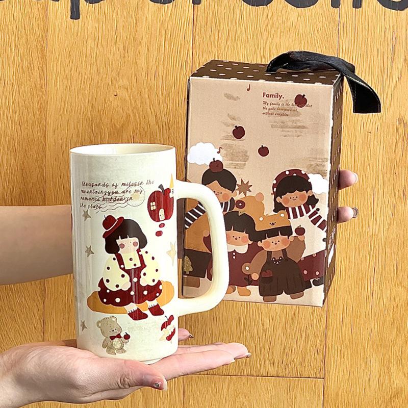 Retro Style Family of Four Boys and Girls Ceramic Mug Couple Large Capacity Coffee Cup Girl Birthday Gift