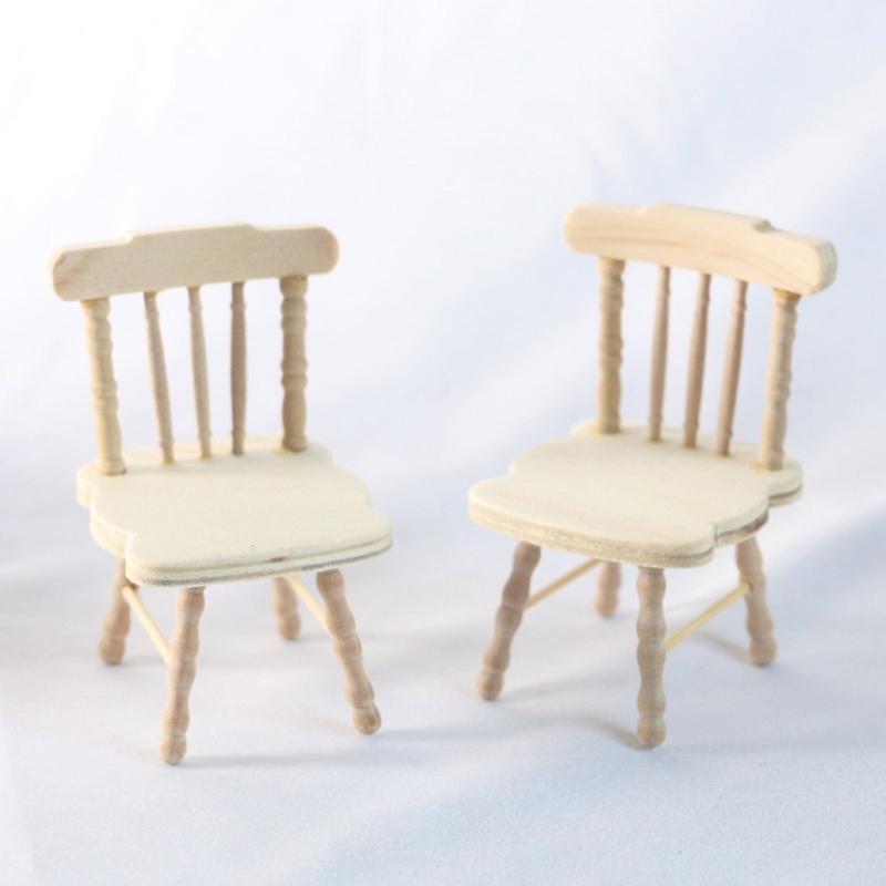 Natural Wood Doll House Furniture Unpainted Miniature Study Chair Desk Set For Creative Kids Pretend Play Customization