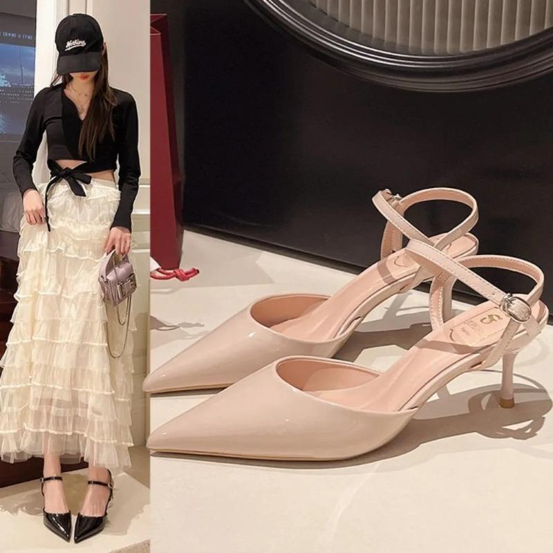 2025 New Summer Design High Heels Woman Pumps Buckle Strap Mules Slippers Sexy Pointed Toe Wedding Banquet Female Shoes