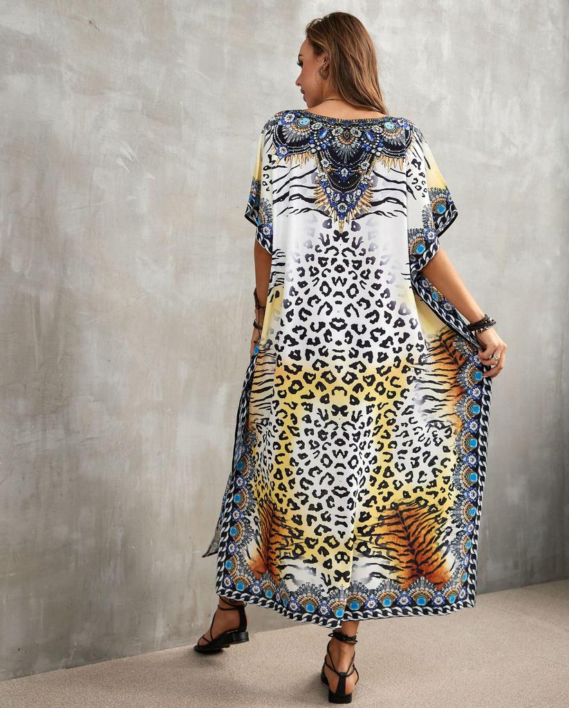 Indigo Floral Beach Robe: Loose Seaside Holiday Sunscreen Dress & Bikini Cover-up