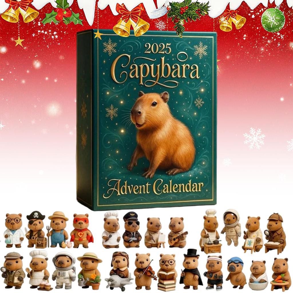 Capybara Christmas Advent Calendar with 24 2D Capybara Ornaments Advent Countdown Calendar for Christmas Tree Home Decoration