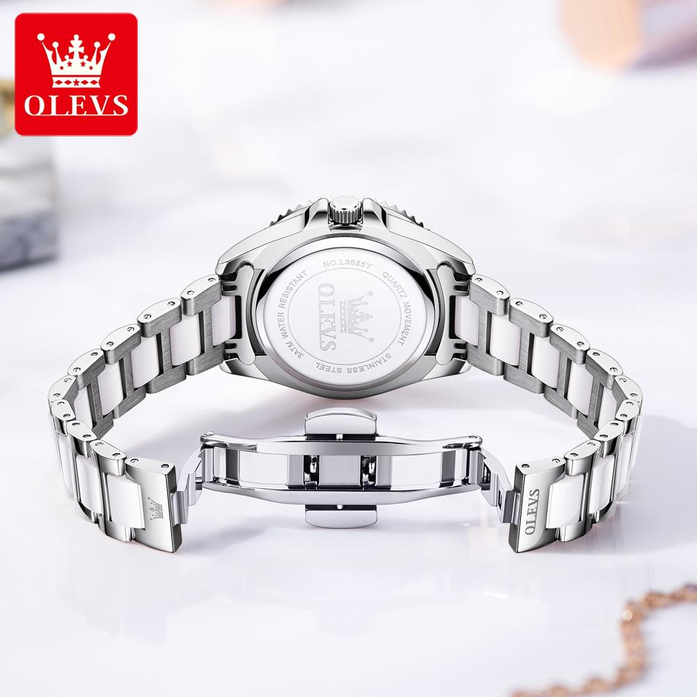OLEVS 3685 New Quartz Watch for Women Luminous Waterproof Calendar Diamond Bezel Original Fashion Dress Ladies Wristwatch