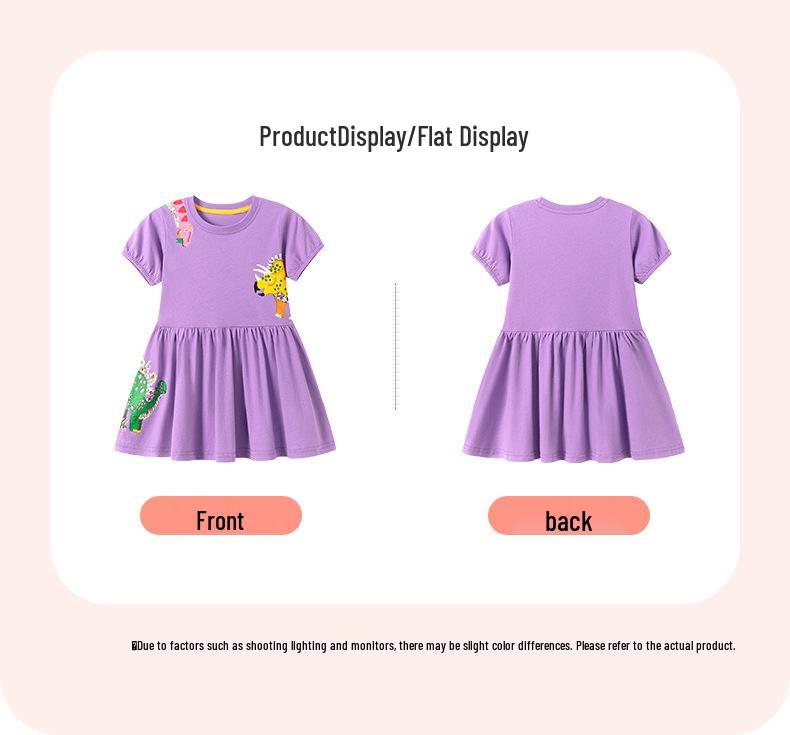 Little Maven Girls' Cartoon Short-Sleeve Summer Dress - European & American Style.