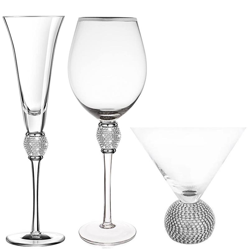 4/2 Stück Kreatives Set Silberrandige Weingläser Diamantglasbecher Cocktailglas Champagnerglas Bar Party Langstielige Hochzeitskelche