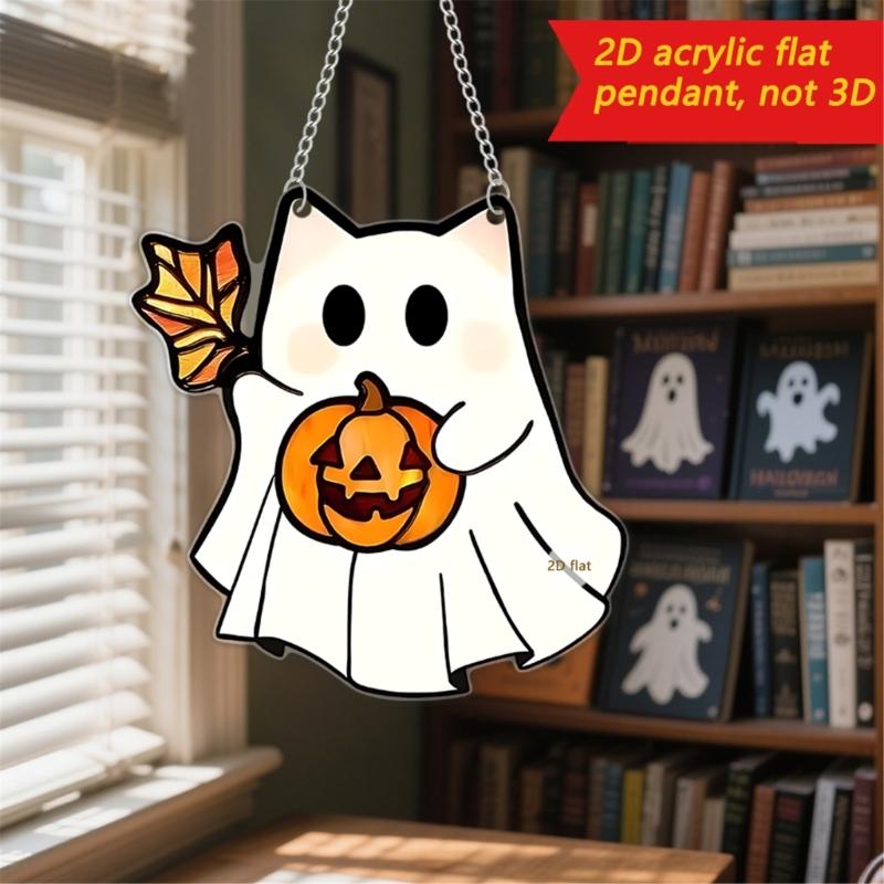 Cartoon Halloween Ghostly 2D Flat Acrylic Wall Decors Light Hanging Craft Ornament For Home Office School Decoration