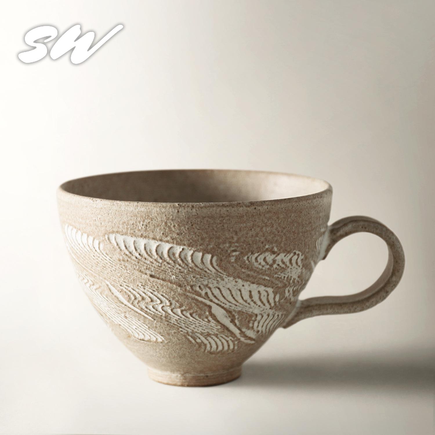 Handmade Japanese Coarse Pottery Retro Coffee Cup with Handle 210ml