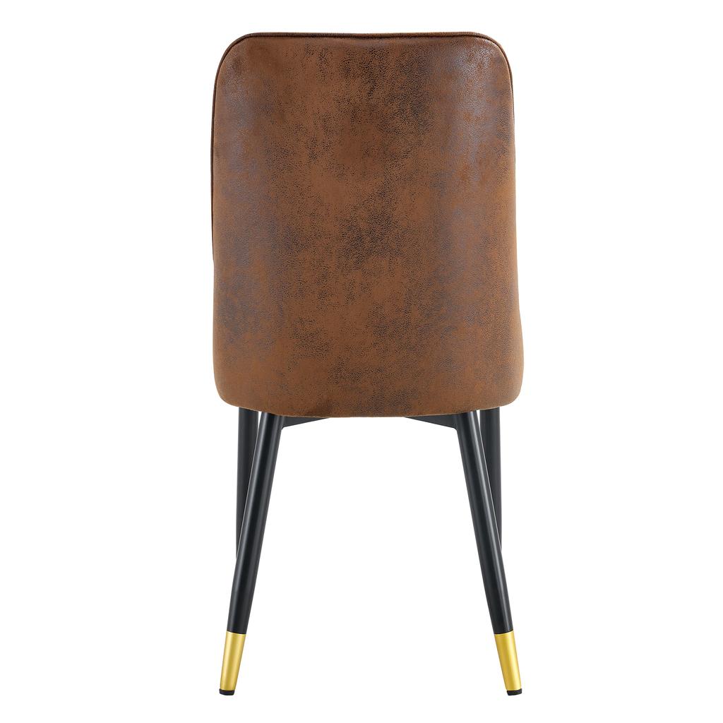 Set of 2 Modern Brown Dining Chairs, Tech-Fabric Backrest, Black Metal Legs