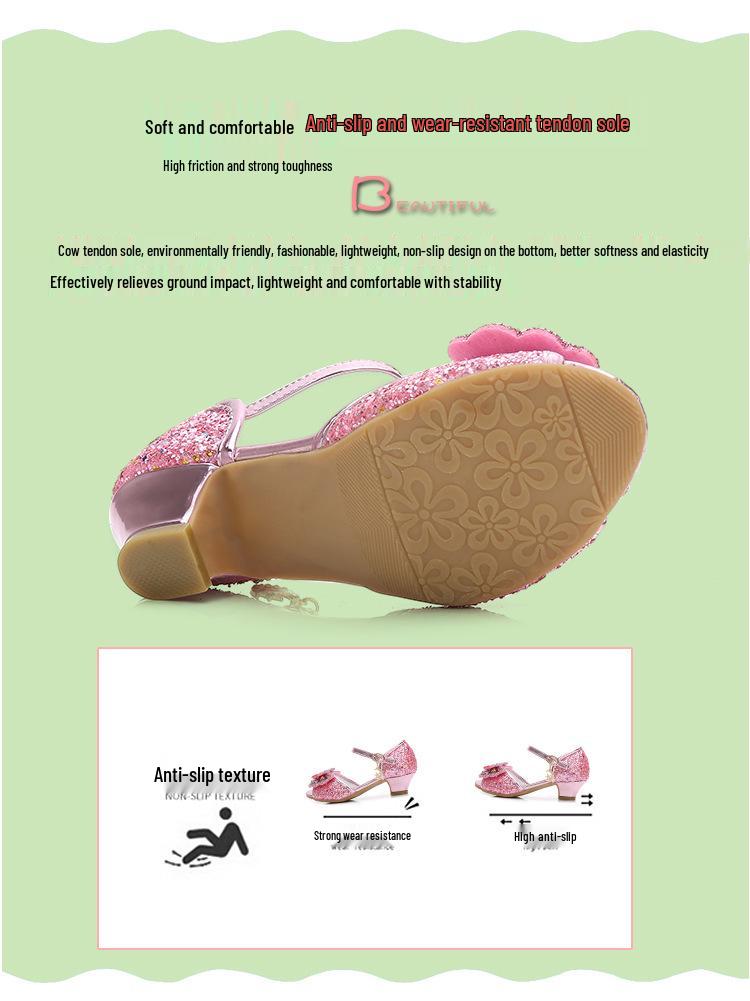 2025 Spring Korean Style Girls' Princess Bow High Heel Open-Toe Sandals