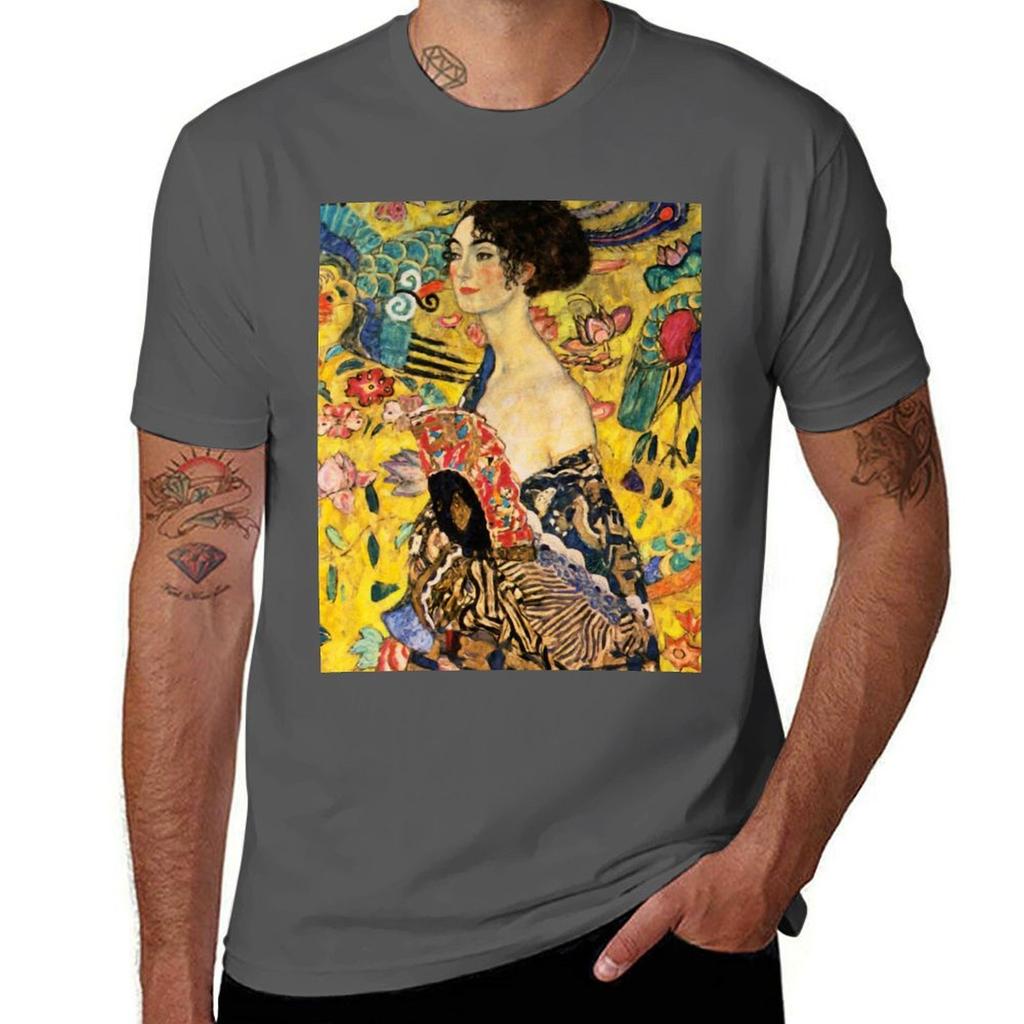 Lady With Fan By Gustav Klimt Tshirt Halloween Casual Tshirt