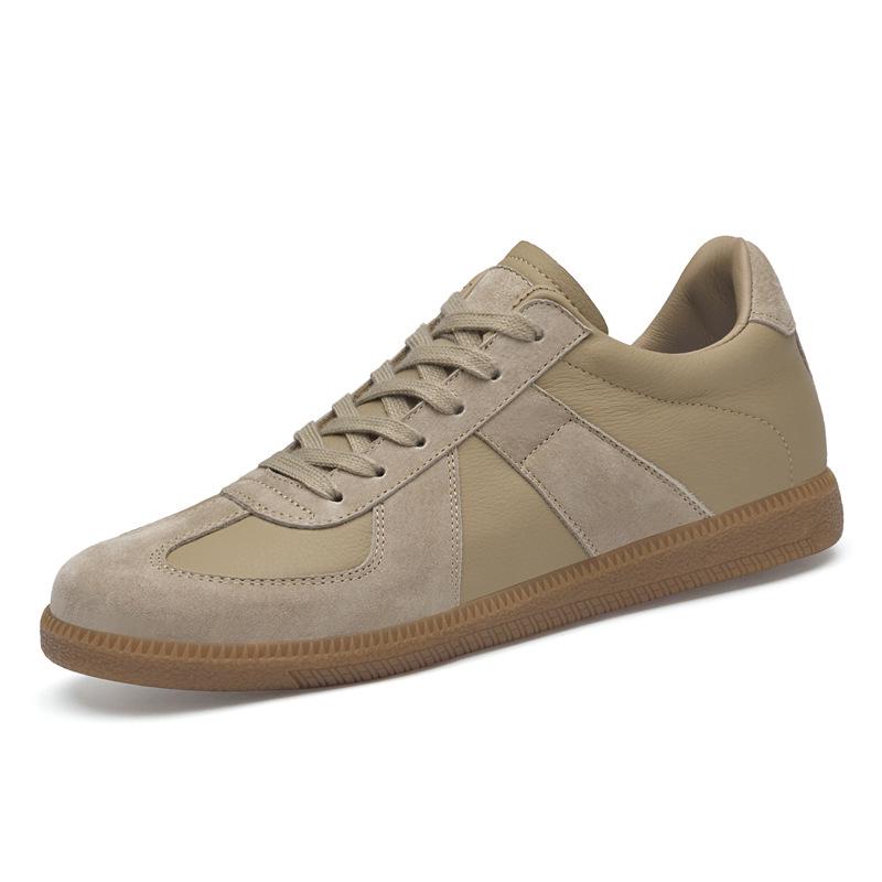 Men's German Cowhide Training Shoes: 8CM Height Boost, Lightweight, Comfortable, Casual Lace-Up with Soft Rubber Sole.