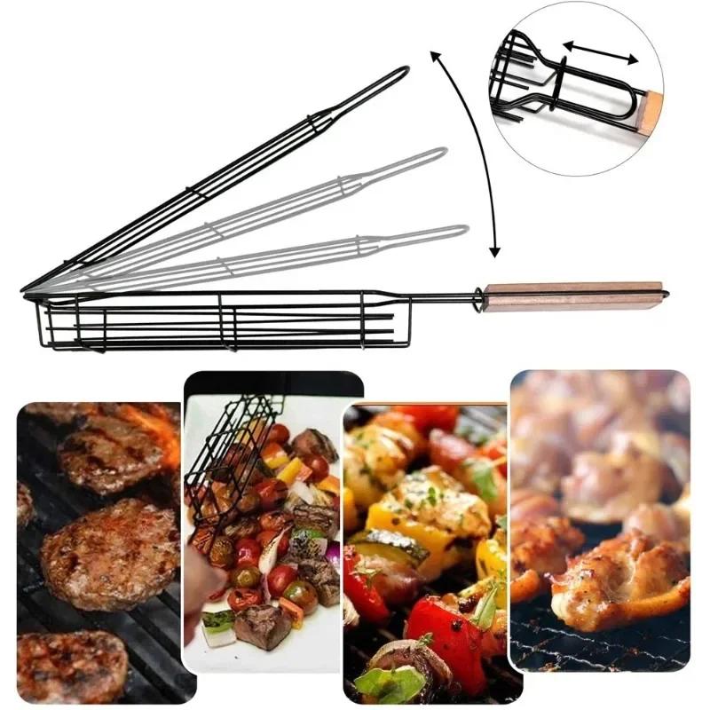 Stainless Steel BBQ Grill Basket Nonstick Barbecue Mesh Holder Portable Grilling Rack For Meat Burger Outdoor Cooking