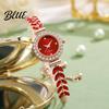 Quartz Movement Watch Women Rhinestone Leaf Round Dial Ladies Casual