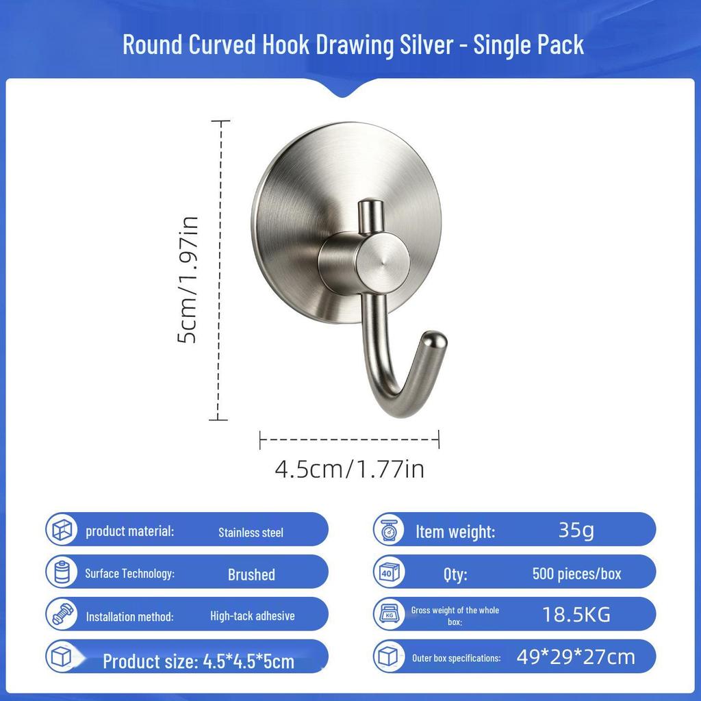 Punch-Free Strong Adhesive 304 Stainless Steel Wall Hook