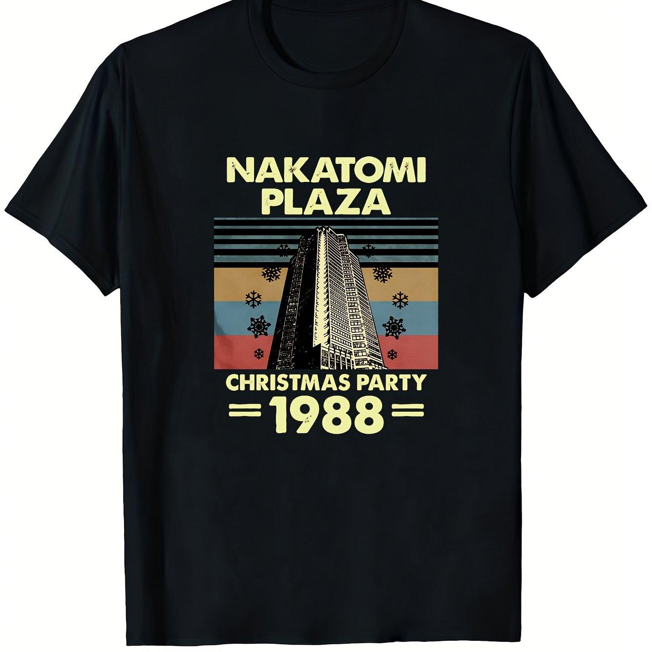 Nakatomi Plaza 1988 Christmas Party Vintage TShirt Heavyweight Crewneck Tee with Bold Nakatomi Plaza Retro 80s Movie Fan S