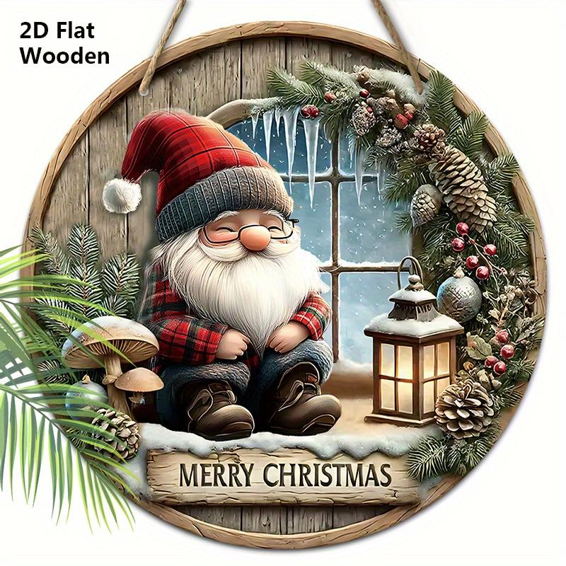

Очаровательная деревянная рождественская табличка с гномом, теплое зимнее рождественское украшение для декора входной двери и стен, идеальный рождественский подарок 20cm/7.87in светло-коричневого
