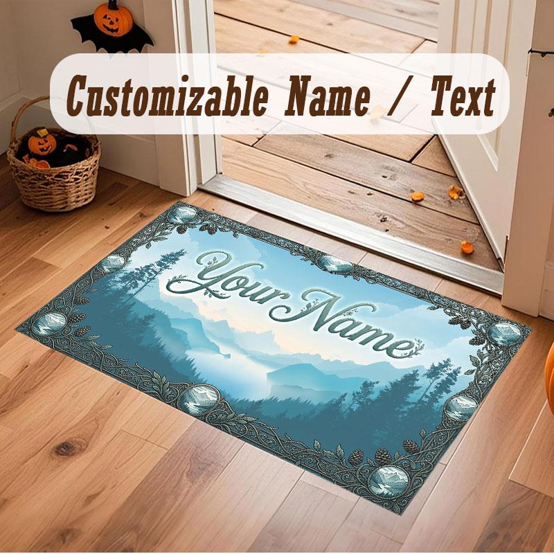 Mountain Landscape Theme Crystal Velvet Floor Rug Personalized Custom Name Text Warm Carpet Home Decoration