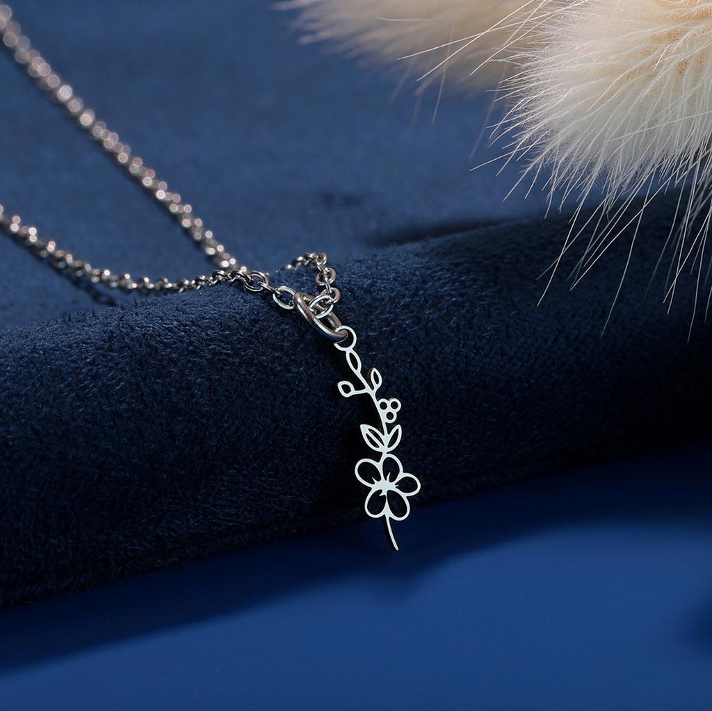Kinitial Birth Flower Necklaces For Women Girls Stainless Steel 12 Month Flower Necklaces Birthday Jewelry Gift