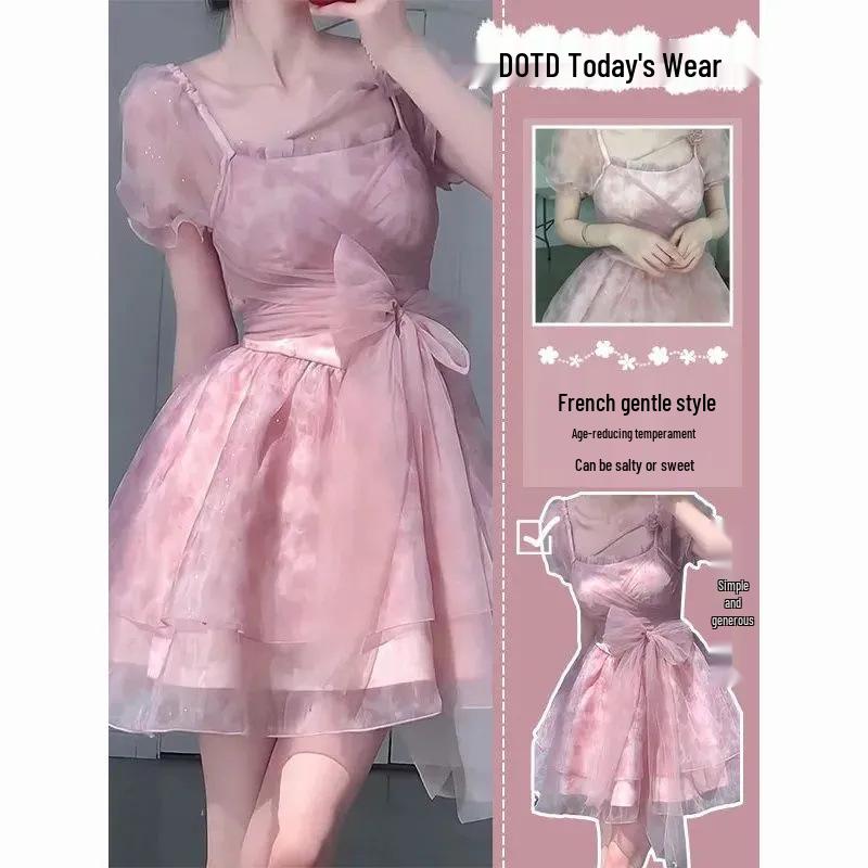 2025 Summer French Fashion Sequin Mesh Dress: Sweet, Gentle, Slimming Style for Women