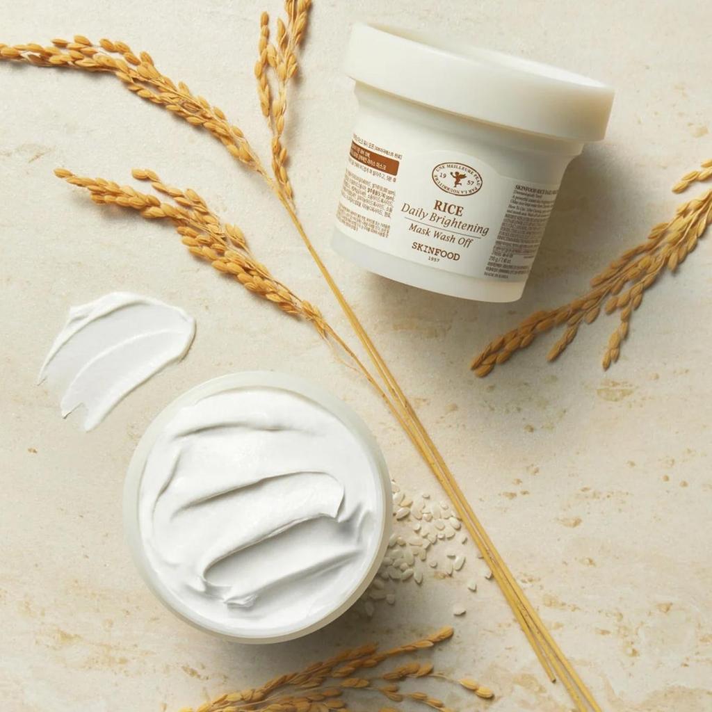 Skinfood Masque Éclaircissant Quotidien au Riz à Rincer 210g, Extrait de Riz Naturel, Teint Doucement Éclairci, Cosmétiques Coréens, Soins de la Peau Coréens