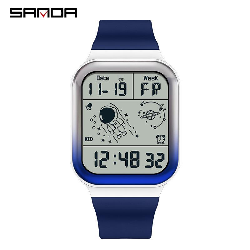 Sanda New Electronic Astronaut Watch – Square Strap, Detachable, Digital for Teens and Students