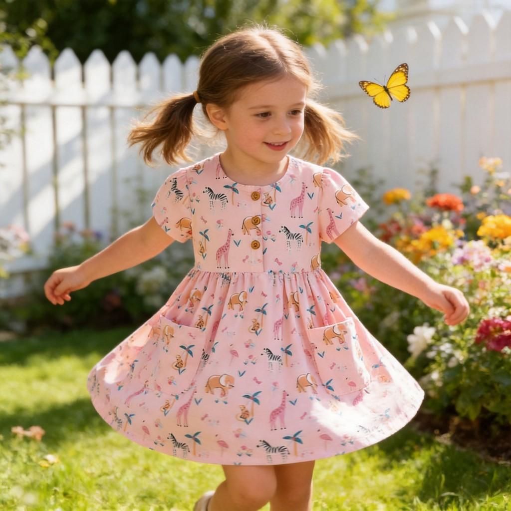 Summer Girl Dress With Soft Cotton Fabric And Floral Pattern For Toddler Girls