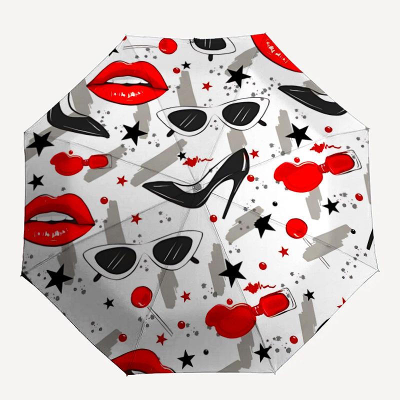 

1pc Lipstick, High Heels Automatic Open/Close Umbrella with Windproof, 8-Rib Sturdy Canopy, Durable Ribs, Ideal for Gifts yy251117057