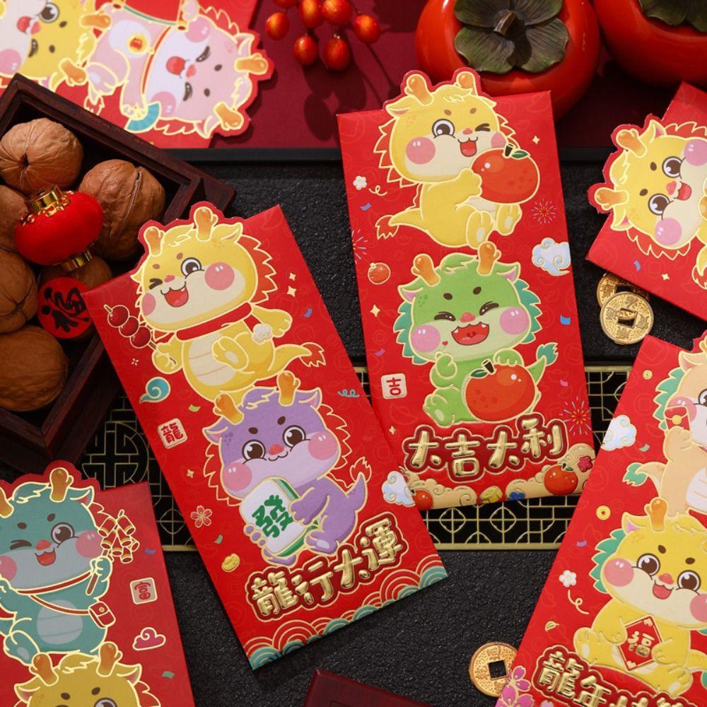 6Pcs/set Cute Dragon Red Packet Cartoon Cartoon Red Bags 3D Print Red Envelope  Celebration Party