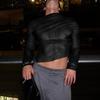 Men Long Sleeve Ruffled Mesh Sheer Irregular Party Club T-Shirts Tops