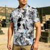 Men's Tactical Polo Shirt Loose Fit Breathable Outdoor Quick Dry Short Sleeve Camouflage Print Collar Shirt with Hook and Loop Patch Area