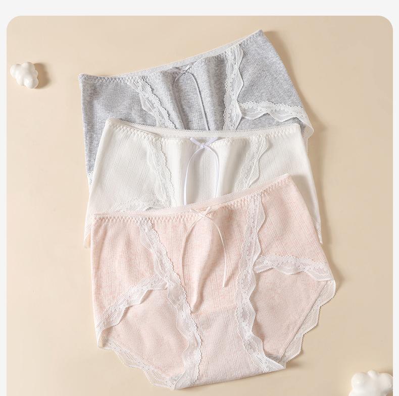 Fenteng 3-piece Set [10A Antibacterial Pure Cotton Crotch] Soft Lace Women's Underwear Breathable Non Hip Triangle Pants