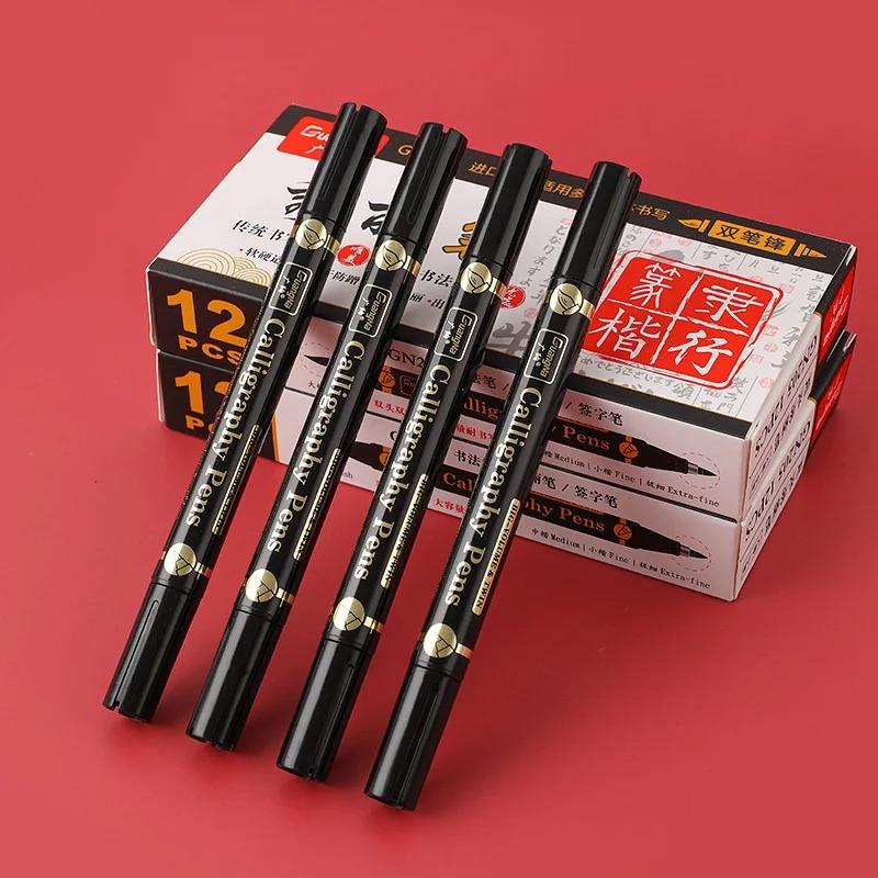 GuangNa Set da 3 Pezzi Pennelli Calligrafici per Disegno e Hand Lettering, Pennarelli Pennello con Inchiostro Nero per Arte, Calligrafia, Schizzi