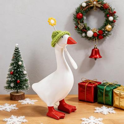 Yousheng 6/8Pcs Goose Statue Mini Knitted Hat with Adjustable Strap Desktop Goose Crochet Cap Headwear Christmas Holiday Party Dress-up Outfit