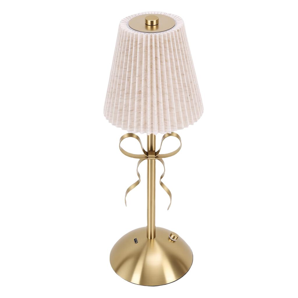 Fabric Bow Lamp Cordless Modern LED Bowknot Table Cute Nightlight Rechargeable for Bedroom