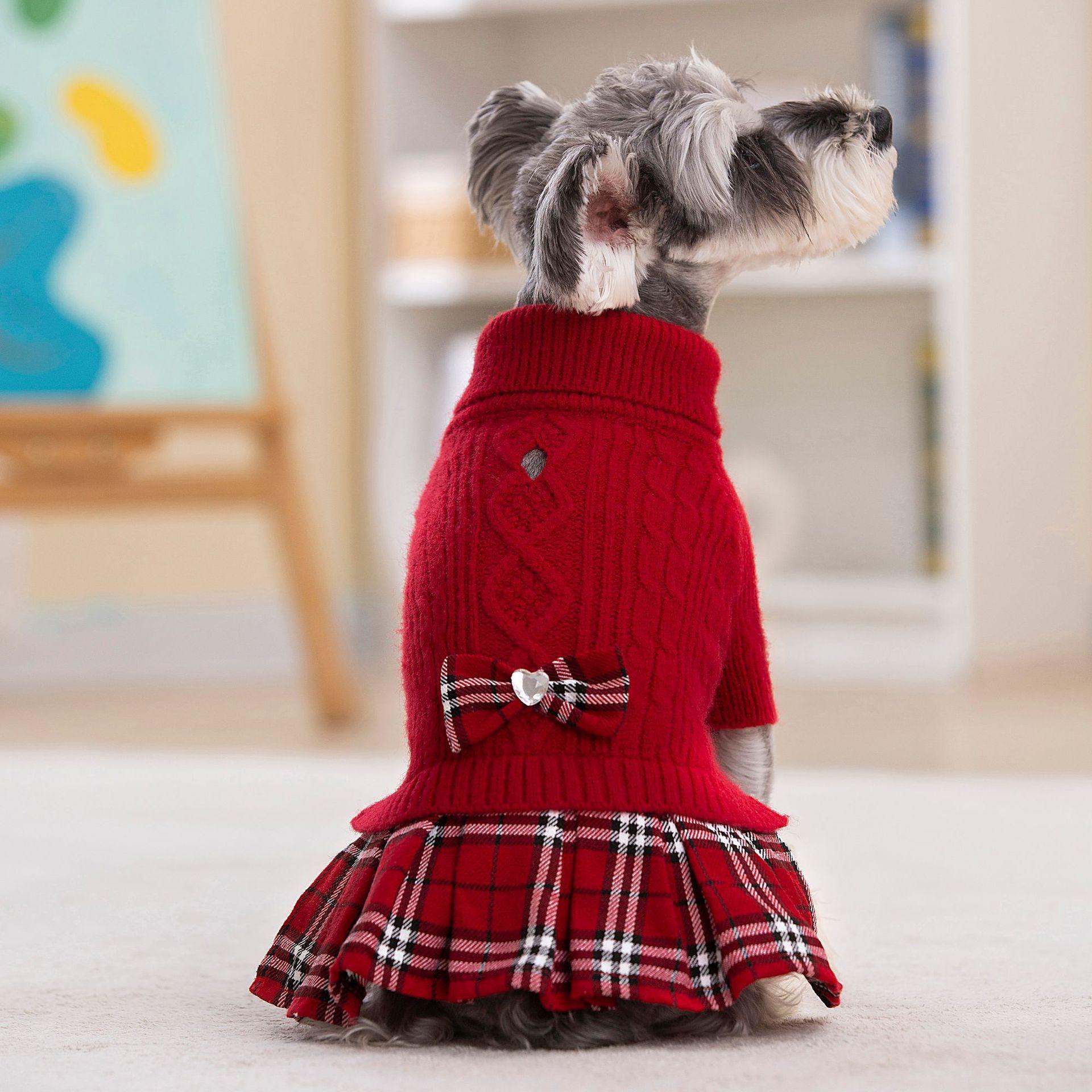 

1pc Small Dog Winter Sweater Dress - Soft Knit Turtleneck for Yorkie/Chihuahua/Teacup, Cute Puppy Clothes, Winter Pet Gift S красный